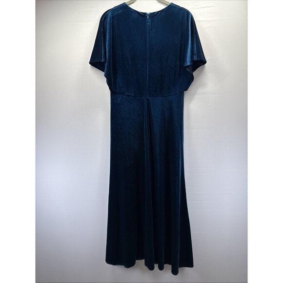 Taylor Women's Maxi Dress 6 Dark Blue Velvet Babydoll Short Sleeve Back Zipper - Picture 2 of 9